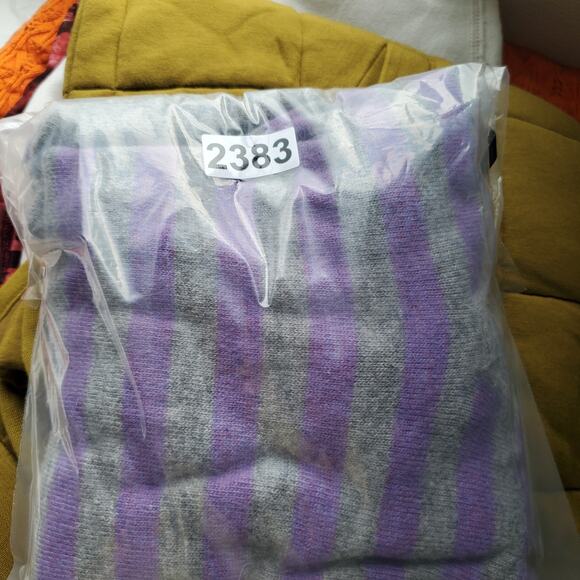 Y2K BCBG Hoodie Sweater Long Medium Purple Gray Stripe Angora Wool V Neck - Picture 9 of 9